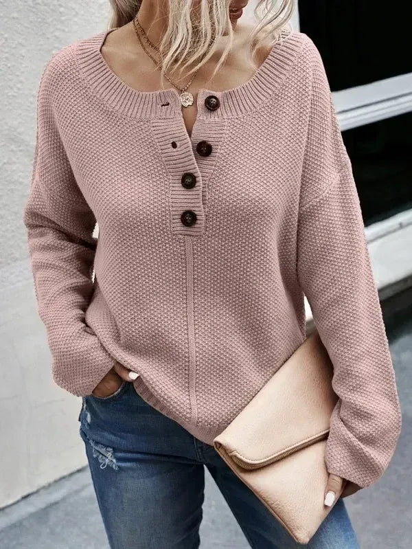 Half Button Drop Shoulder Sweater