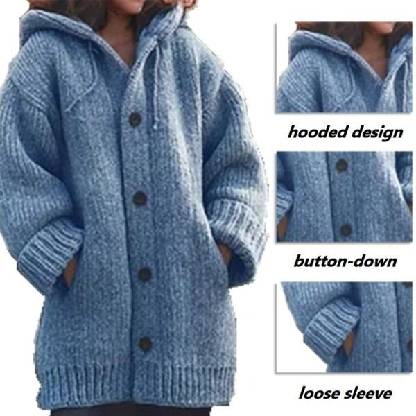 Button Down Hooded Knitted Sweater