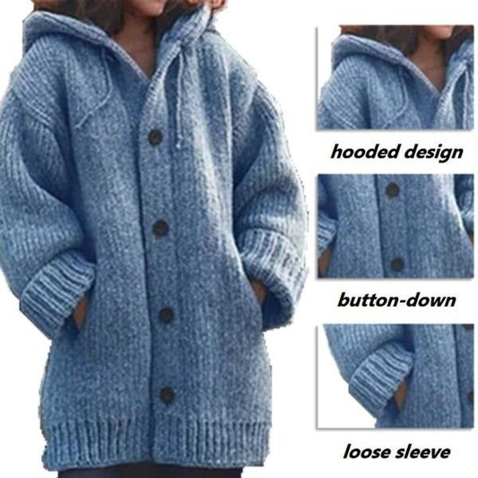 Button Down Hooded Knitted Sweater